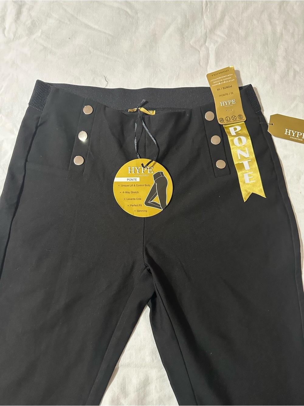 Hype Black Ponte Slim Trousers with Gold Accent Tags